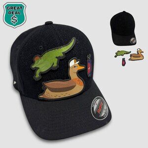 Flexfit Black Golf Pro Baseball Cap Hat Size L-XL. 3 Stickable Patches Included!